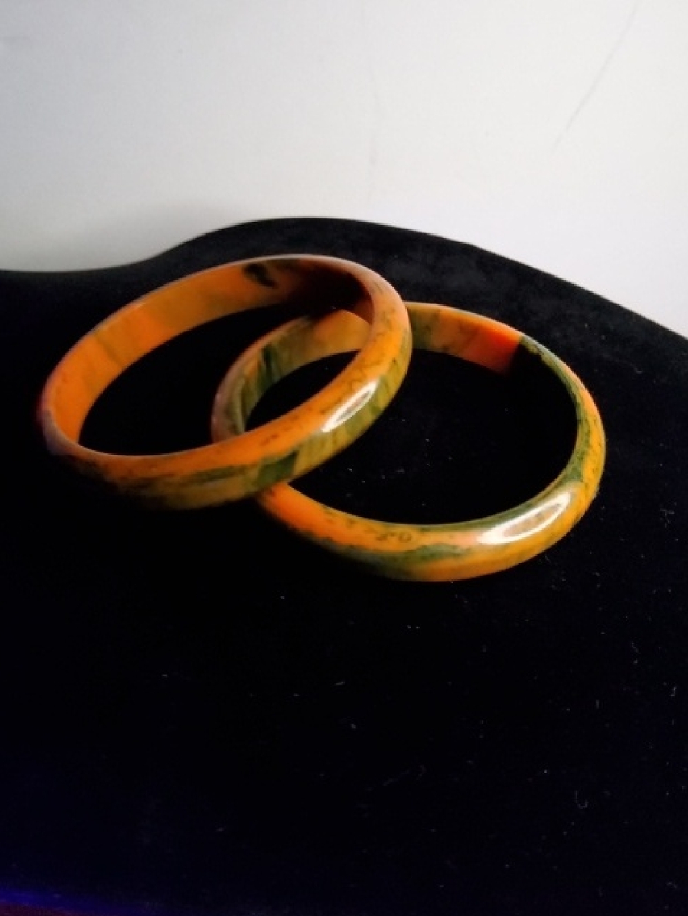 Vintage Bakelite Butterscotch And Green Swril Bangles.